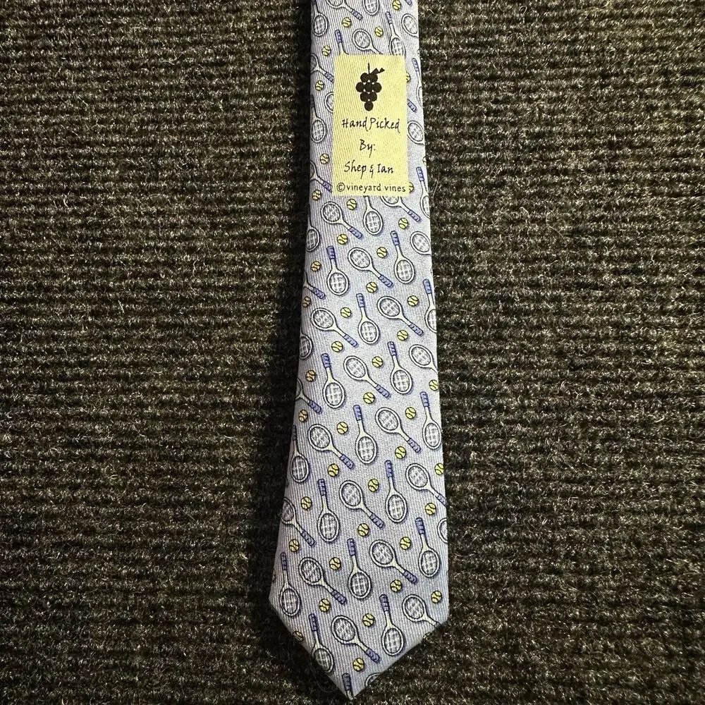 Vineyard Vines Boys Silk Tie Light Blue Tennis Rackets Balls Novelty Preppy USA